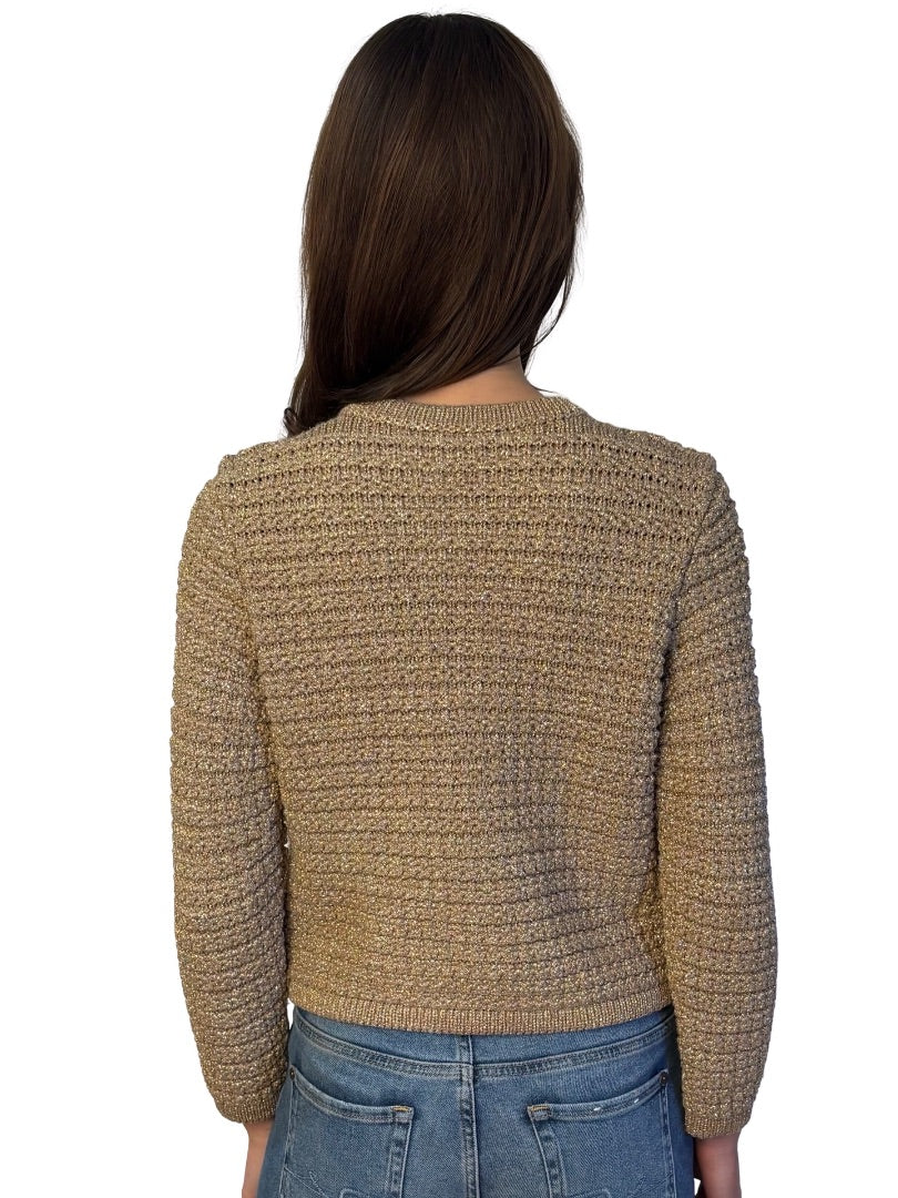 Ba&sh Gold Metallic Buttoned Cardigan. Size: 1