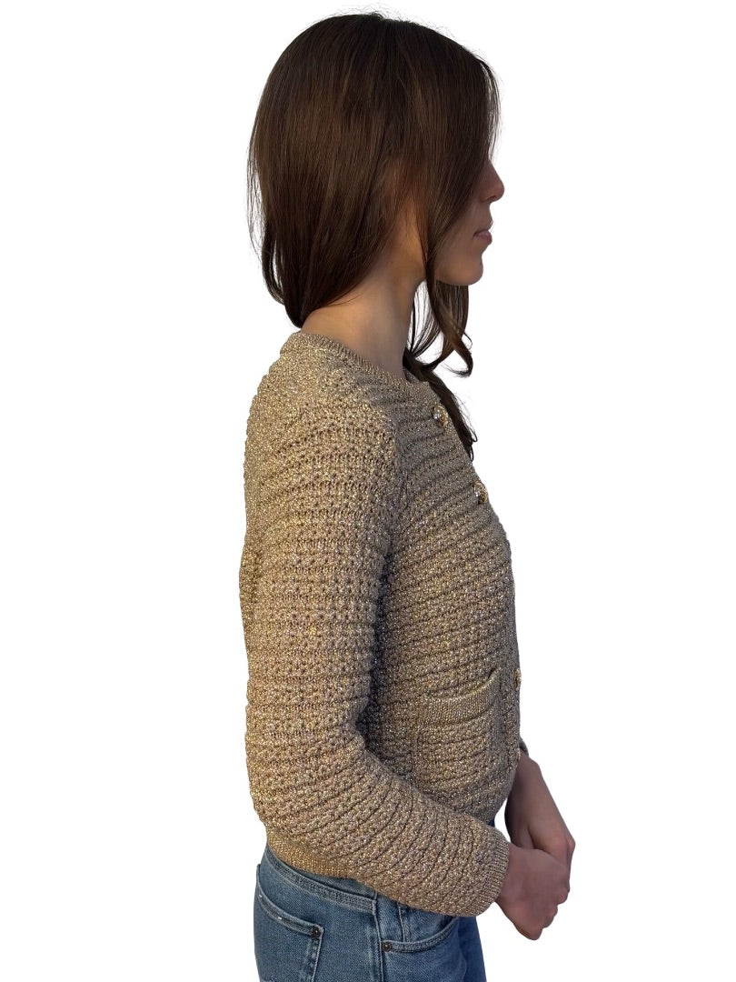 Ba&sh Gold Metallic Buttoned Cardigan. Size: 1