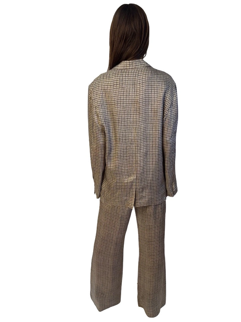 Acne Studios Neutral Check FW25 'Fairy Tale' Collection Cupro Blazer/Pant Set. Size: 34-38