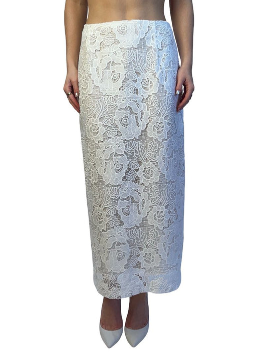 Scanlan Theodore White Midi Lace Skirt. Size: 10