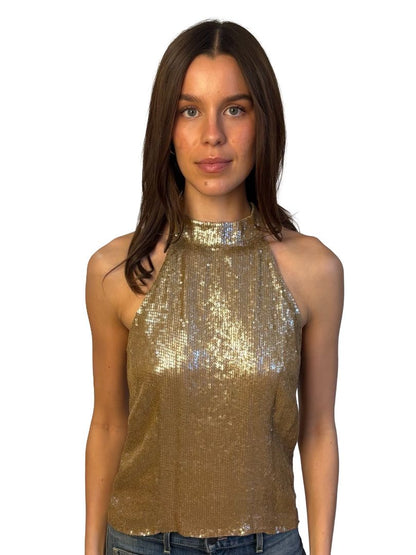 Princess Charlotte Gold Sequin Halter Neck Top. Size: 14