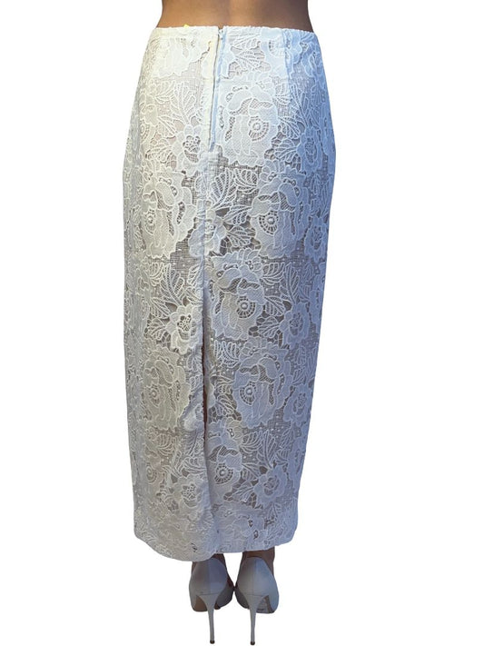Scanlan Theodore White Midi Lace Skirt. Size: 10