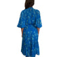 Coco Ribbon Blue Long Flow Short Sleeve Dress W Belt. Size: M