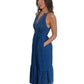 Scanlan Theodore Cobalt Blue Long Dress w Thin Shoulder Straps & Circular Cutout Detail. Size: 10