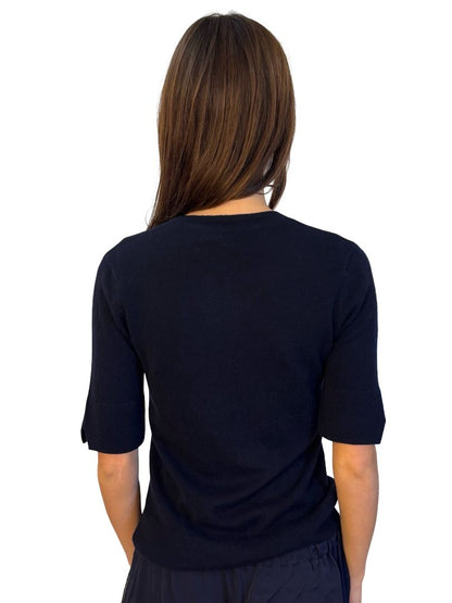 Cashmerism Navy Cashmere Knit Short Sleeve Top. Size: L