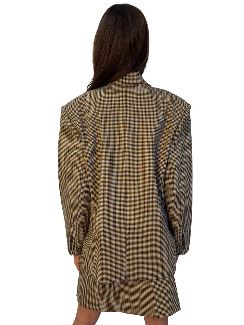 Gestuz Mustard Blazer / Mini Skirt Set. Size: 36-40