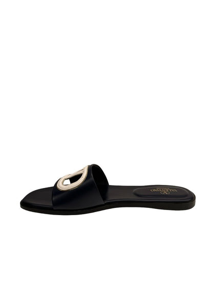 Valentino Garavani Marine Navy Flat Cut Out Logo Slides. Size: 42