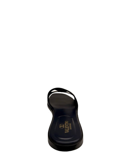 Valentino Garavani Marine Navy Flat Cut Out Logo Slides. Size: 42