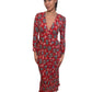 Rixo Red Floral Long Sleeve Maxi Dress with Cut Out Back. Size: 8