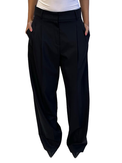 MaxMara Studio Black Wool High Waist Pleated Trousers. Size: 6