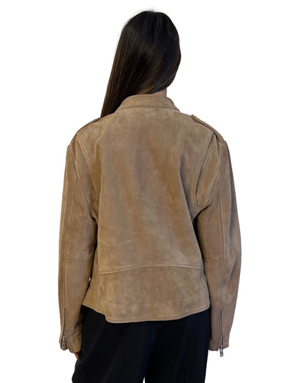 Scanlan Theodore Khaki Lamb Suede Belted Jacket. Size: M