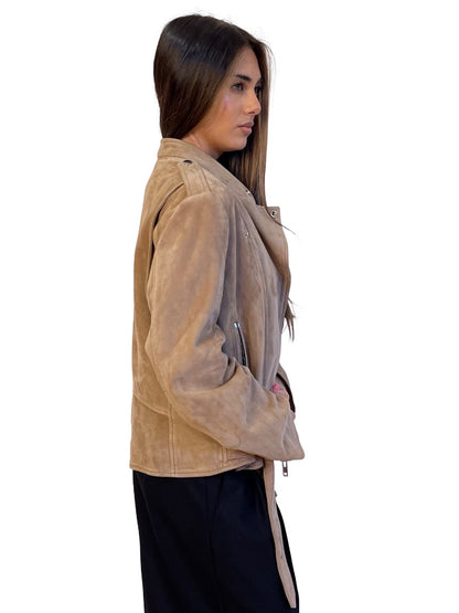 Scanlan Theodore Khaki Lamb Suede Belted Jacket. Size: M