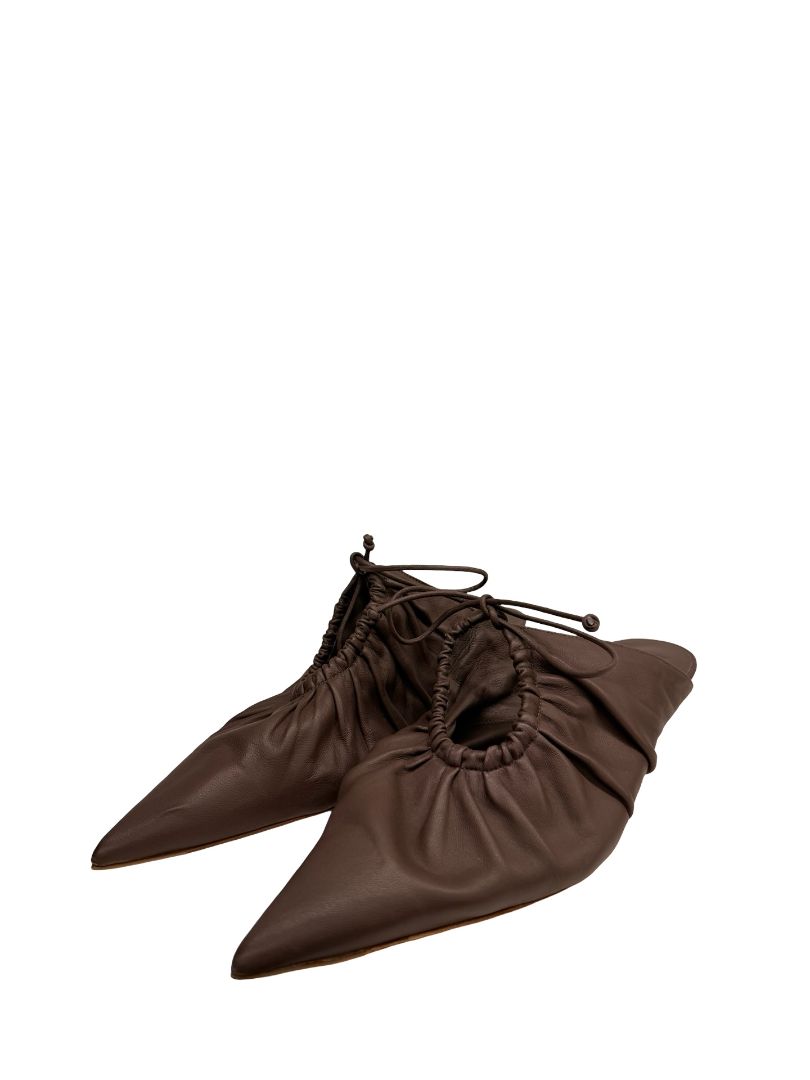 By Malene Birger Brown Leather Gathered 'Masey' Mules. Size: 40