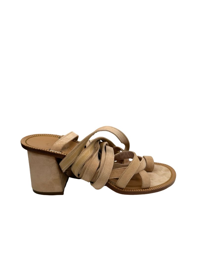 Chanel Beige Suede Gladiator Style Sandals W Block Heel Size: 37