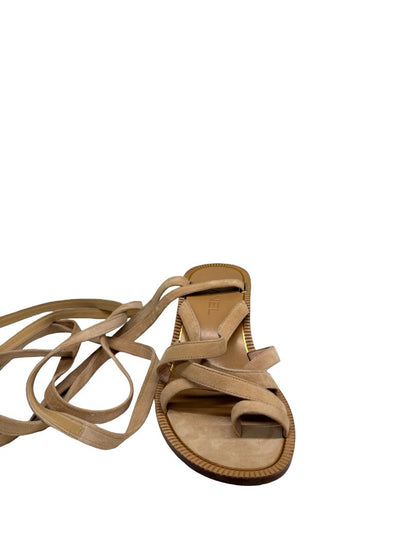 Chanel Beige Suede Gladiator Style Sandals W Block Heel Size: 37