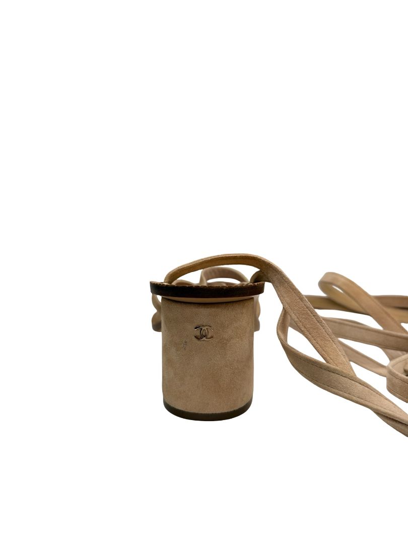 Chanel Beige Suede Gladiator Style Sandals W Block Heel Size: 37