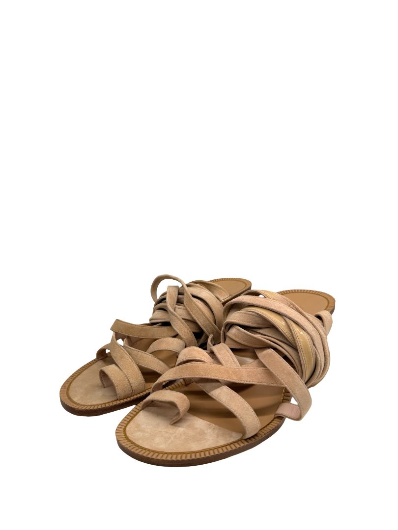 Chanel Beige Suede Gladiator Style Sandals W Block Heel Size: 37