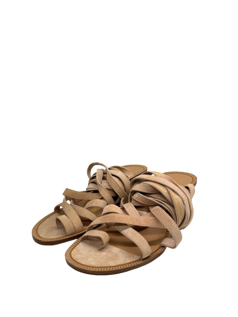 Chanel Beige Suede Gladiator Style Sandals W Block Heel Size: 37