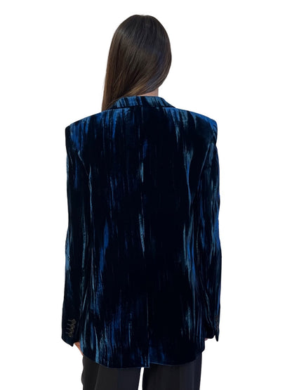 Saint Laurent Blue Velvet Single Breasted Blazer. Size: 38 FR