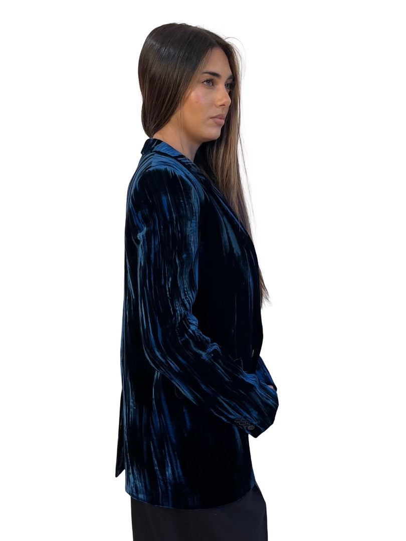 Saint Laurent Blue Velvet Single Breasted Blazer. Size: 38 FR