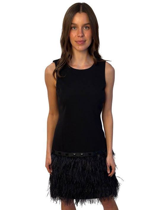 Michael By Michael Kors Black Ostrich Feather Skirt Dress. Size: 8