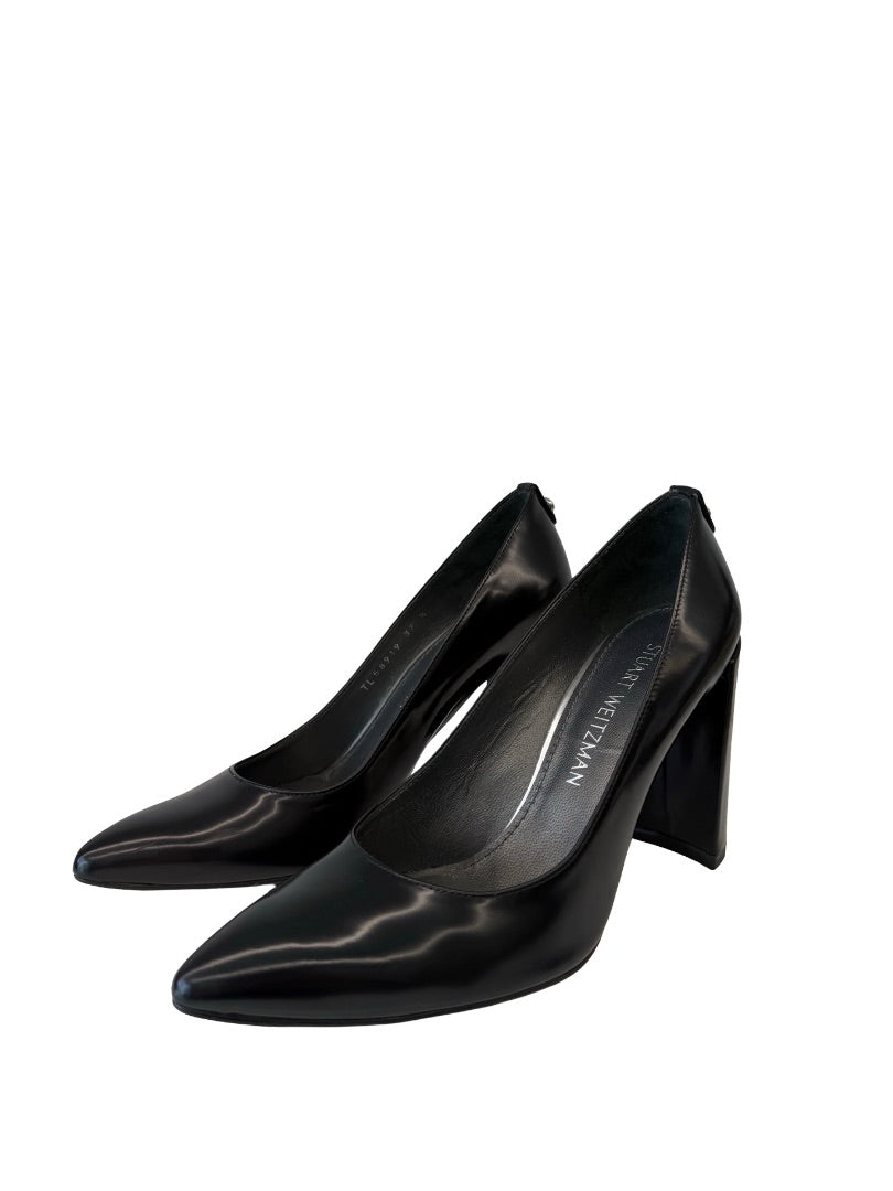 Stuart Weitzman Black Patent Block Heel Pump. Size: 35.5