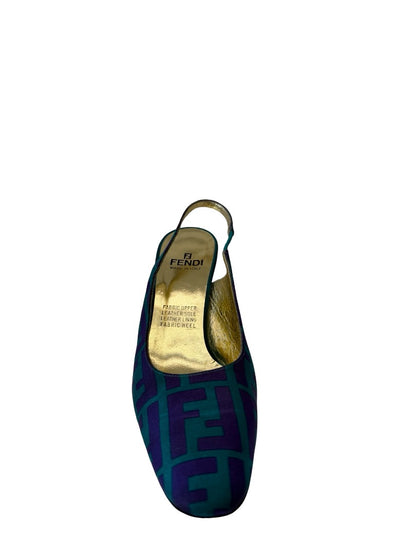 Fendi Purple / Green 'Zucca' Slingback Wedge Heels Size: 37