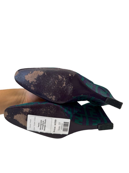 Fendi Purple / Green 'Zucca' Slingback Wedge Heels Size: 37