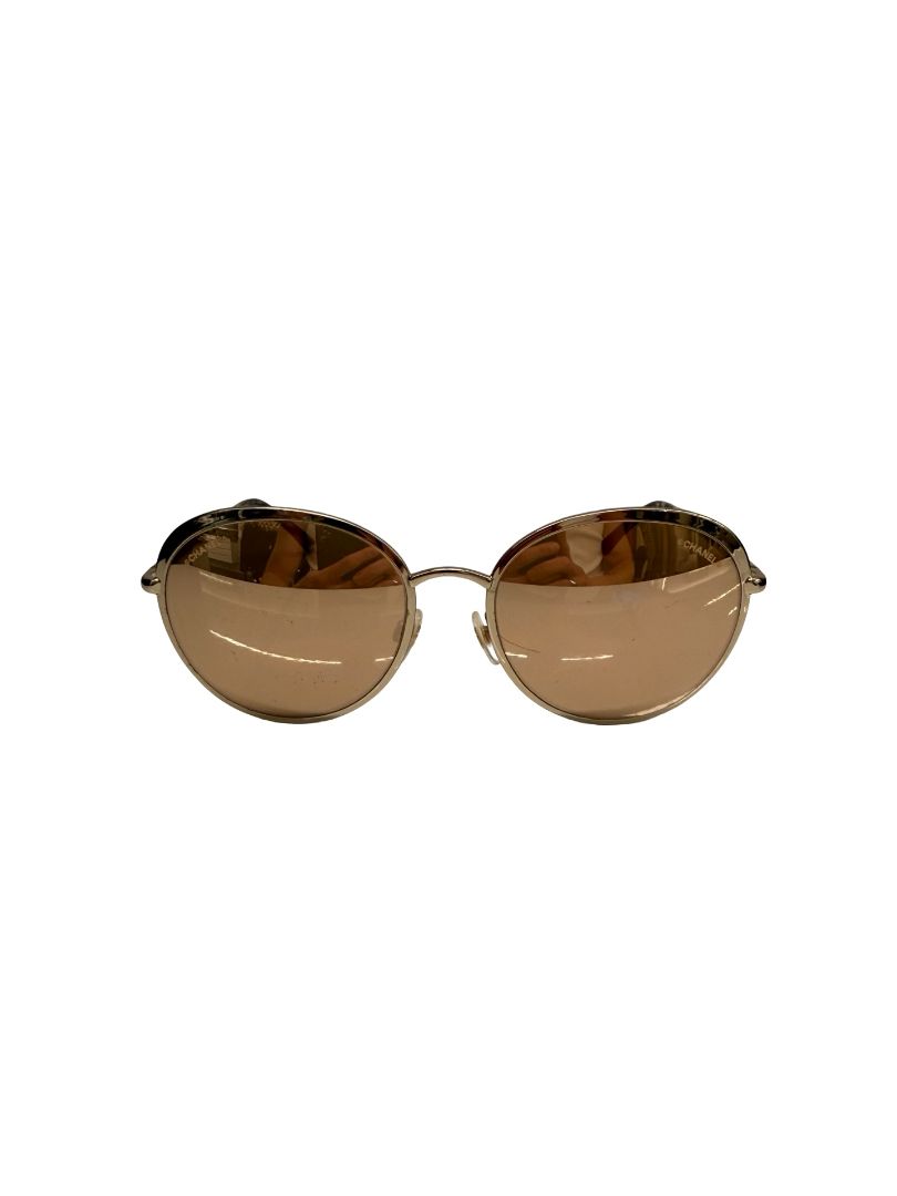 Chanel Gold '4206' Oval Mirrored Sunglasses.