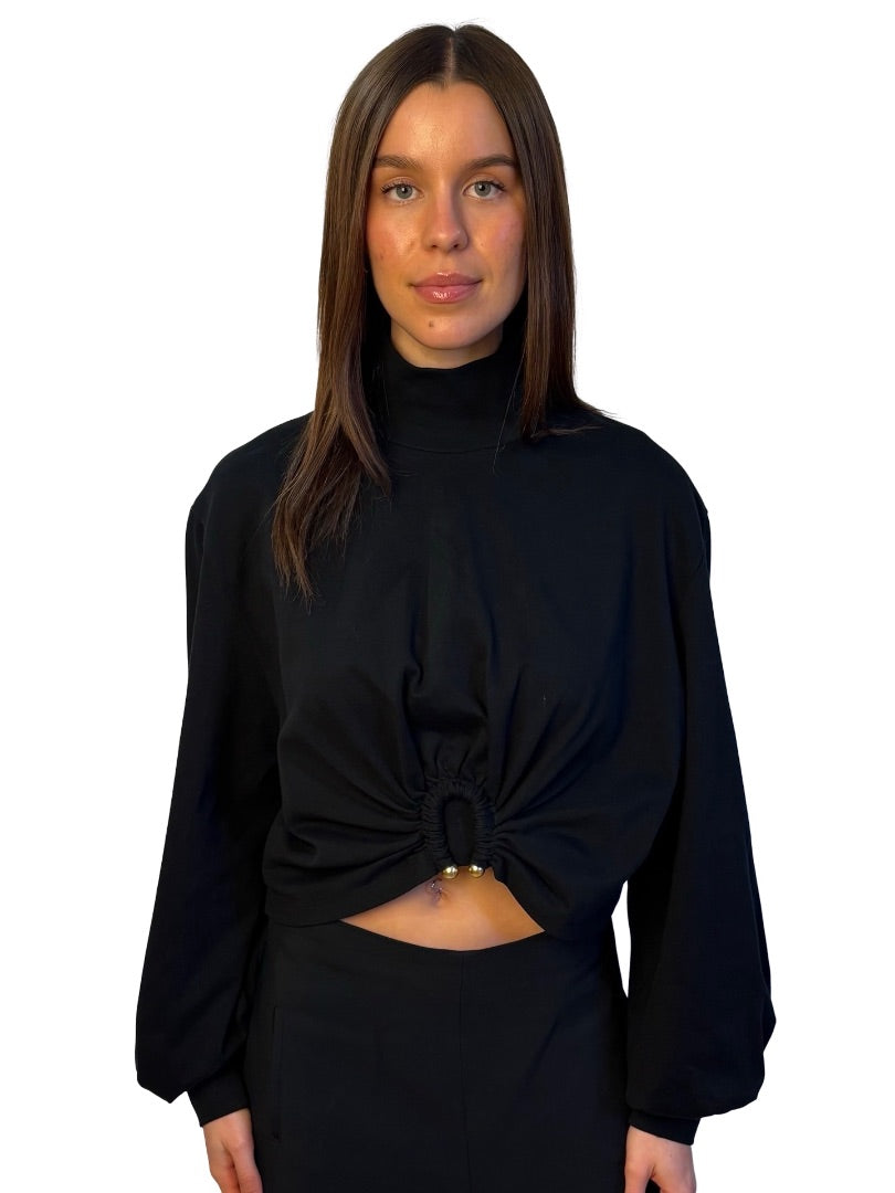 Scanlan Theodore Black Turtle Neck Turban Ring Top. Size: L
