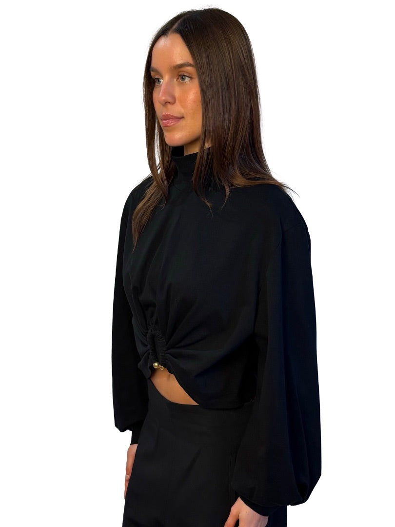 Scanlan Theodore Black Turtle Neck Turban Ring Top. Size: L