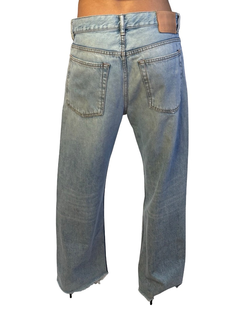 Acne Studios Light Wash Straight Leg Frayed Hem Jean. Size: 30