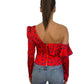 Self Portrait Red with Print Satin Floral Top. Size: 4