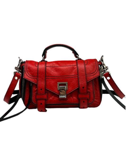 Proenza Schouler Red Crinkled Calfskin Crossbody Bag. Size: Mini
