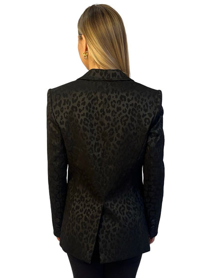 Veronica Beard Black Satin Lapel Leopard Jacquard Blazer. Size: 8