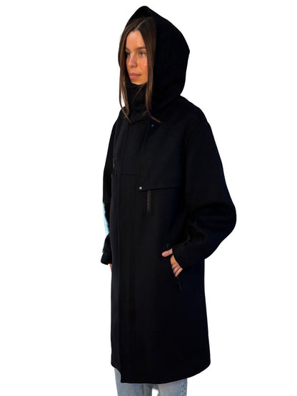 Y-3 Black Recycled Wool Blend Coat. Size: S/M