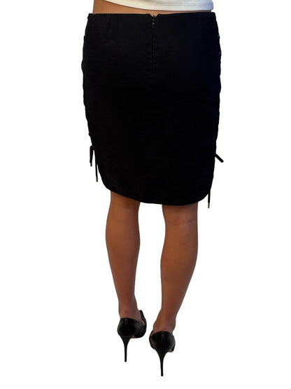 Gucci Black Lace Up Leather Trim Skirt. Size: 42