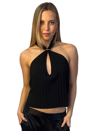 Scanlan Theodore Black Pleated Ring Top. Size: M