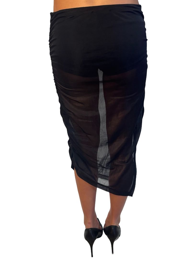 Malloni Black Sheer Ruched Skirt. Size: S