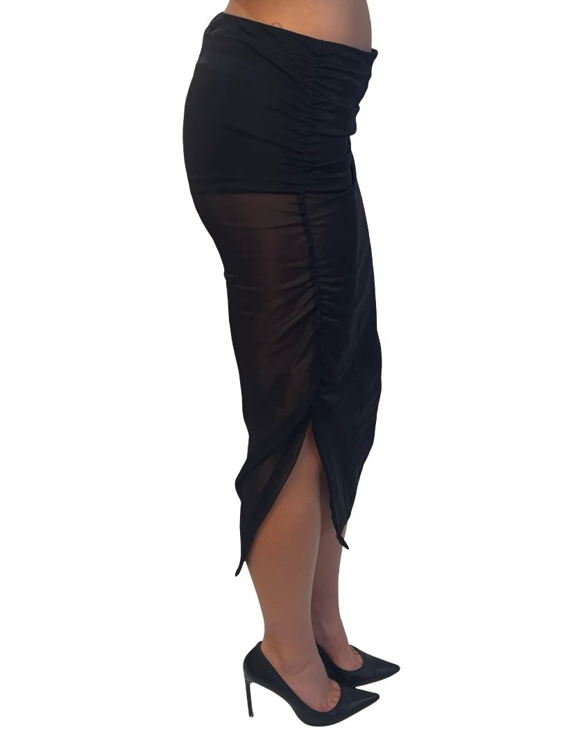 Malloni Black Sheer Ruched Skirt. Size: S