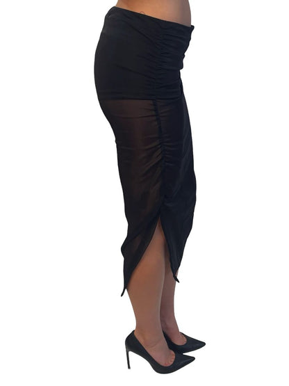 Malloni Black Sheer Ruched Skirt. Size: S