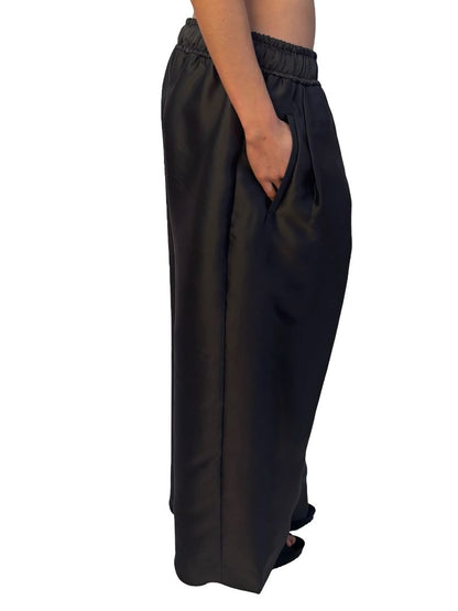 Lee Mathews Charcoal Satin 'Penny' Wide Leg Pant. Size: 3