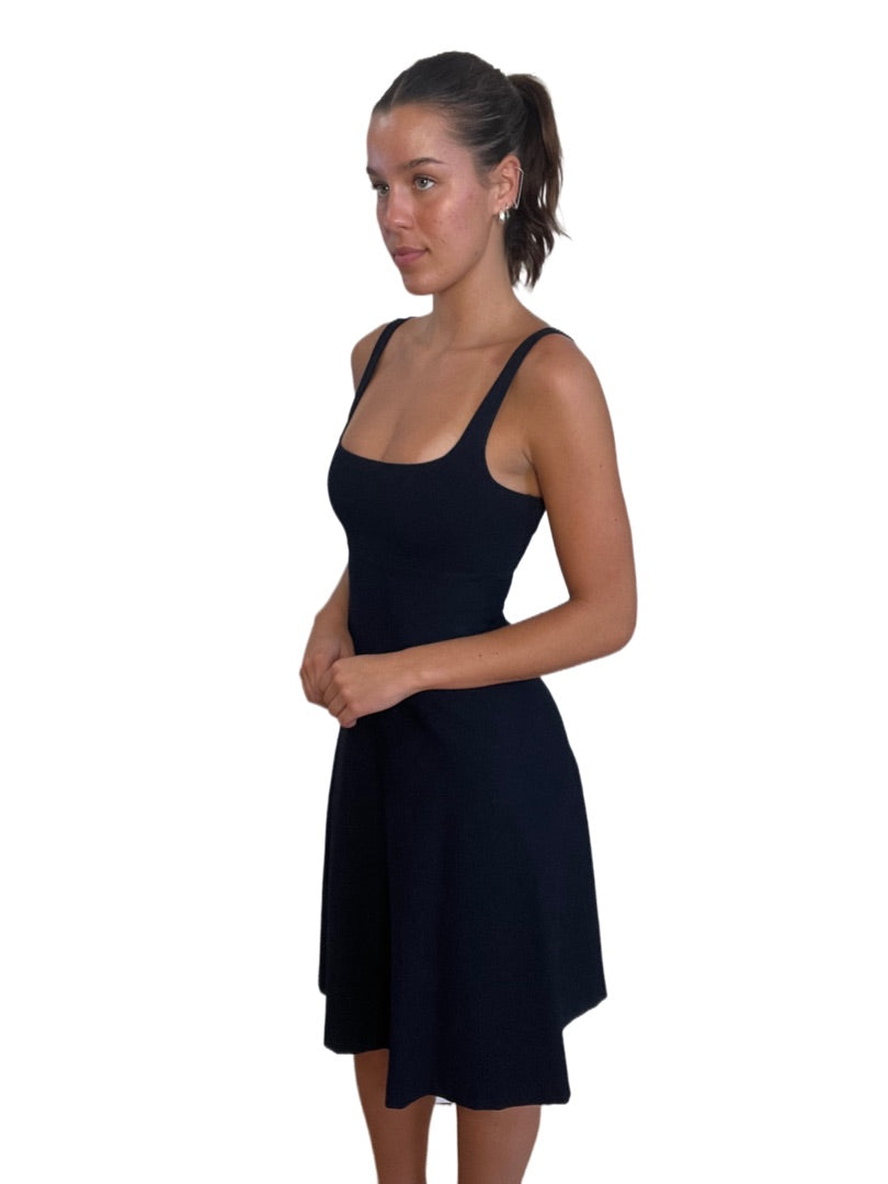 Scanlan Theodore Navy Thin Straps A Line Crepe Dress. Size: 8