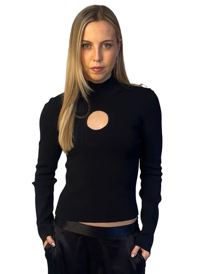 Scanlan Theodore Black Crepe Cutout Long Sleeve Turtleneck. Size: M