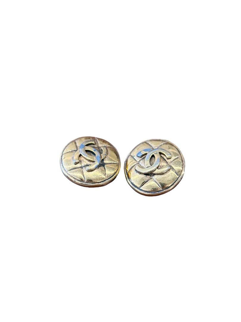 Chanel Gold-toned Vintage Quilted Circular Coco Mark Clip On Earrings.
