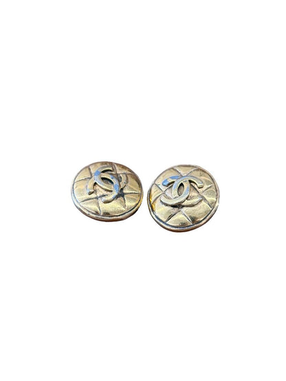 Chanel Gold-toned Vintage Quilted Circular Coco Mark Clip On Earrings.