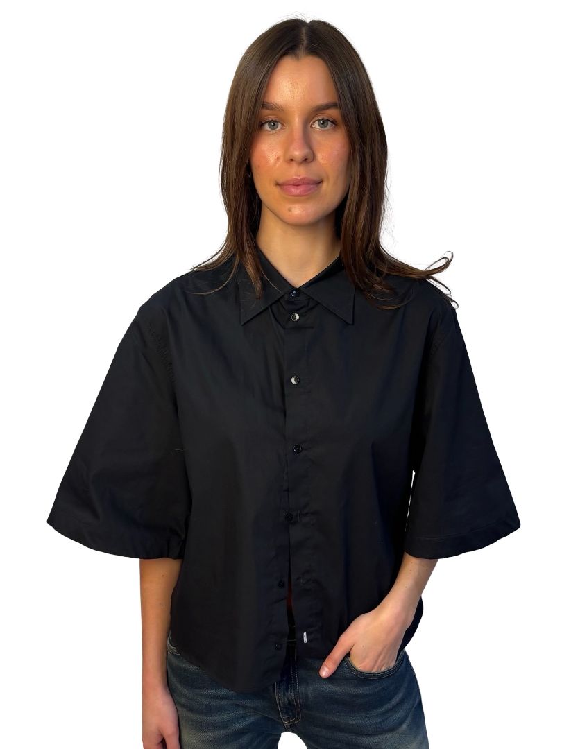 Bassike Black Cotton Cropped Boxy SS Shirt. Size: 2
