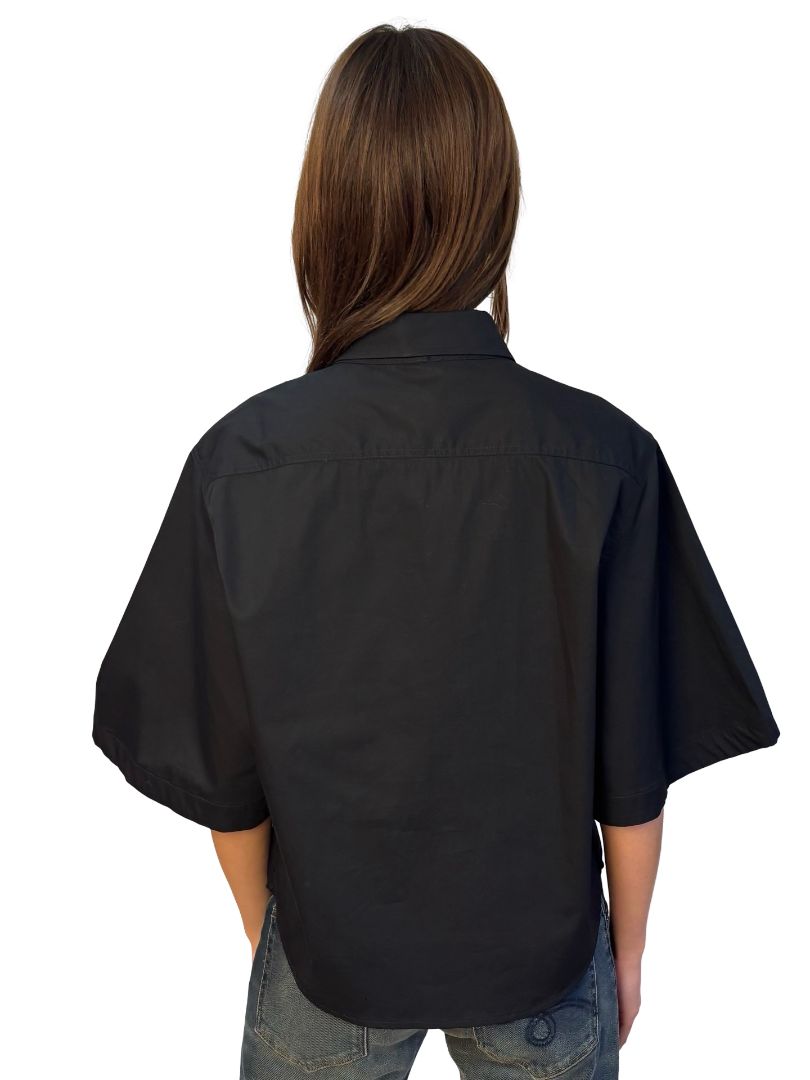 Bassike Black Cotton Cropped Boxy SS Shirt. Size: 2