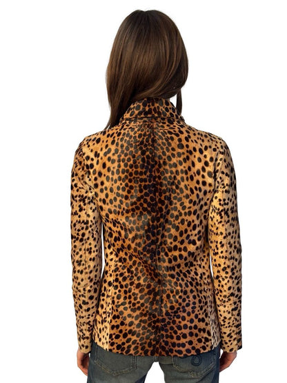Joseph Leopard Double Breasted Calf Skin Jacket. Size: 38