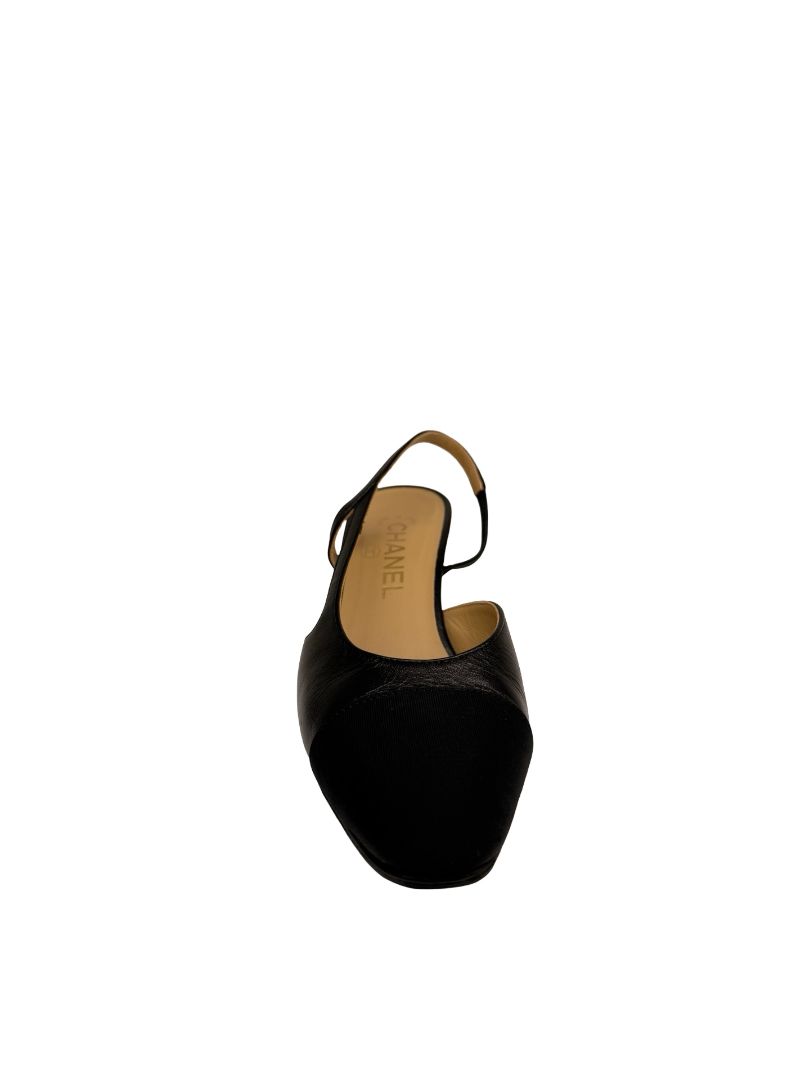 Chanel Black Block Heel CC Slingbacks. Size: 38